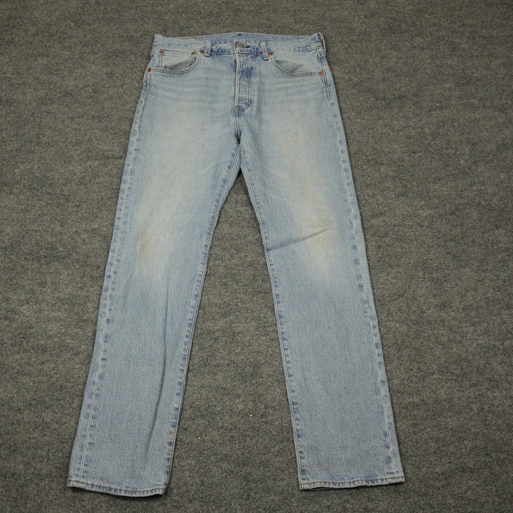Levi's 501 Jeans Mens 33x32 Light Blue Premium Straight Leg Button Fly Stretch